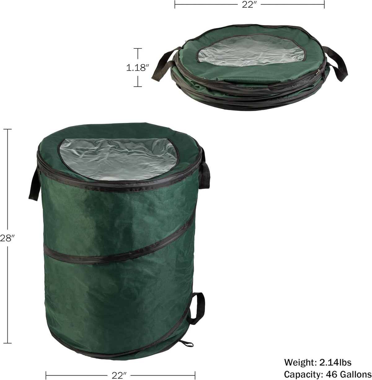 Wakeman Outdoor Trash Can - 46-Gallon Collapsible Garbage Can with 3 Stakes - Pop Up Trash Bin for