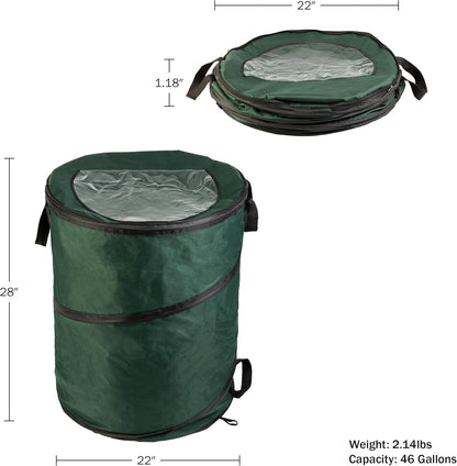 Wakeman Outdoor Trash Can - 46-Gallon Collapsible Garbage Can with 3 Stakes - Pop Up Trash Bin for