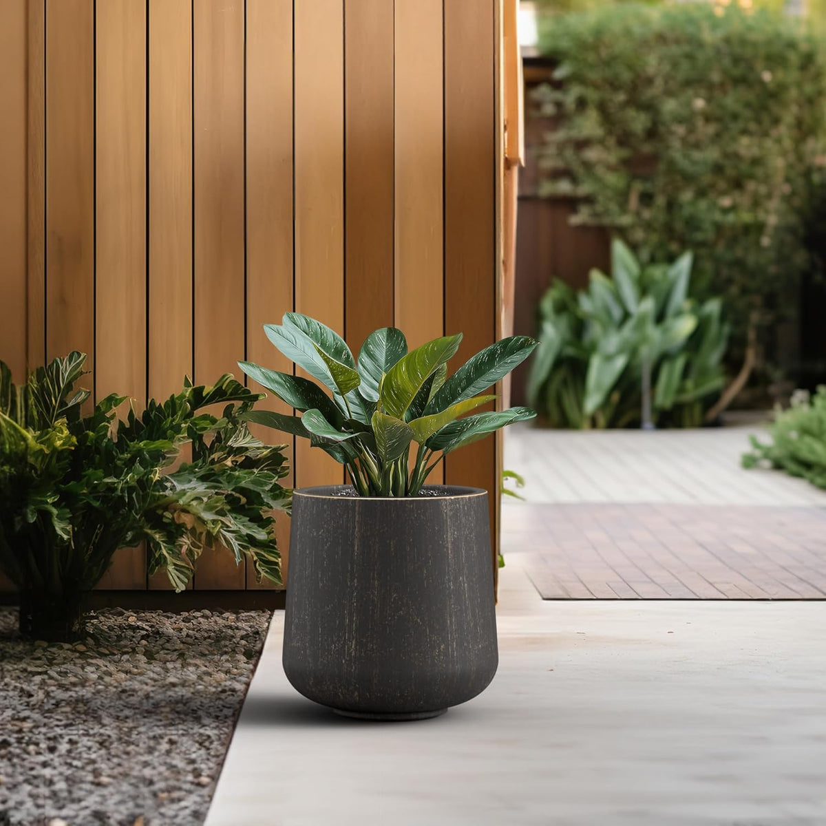 Kante 11.6" Dia Round Concrete Planter, Outdoor Indoor Large Plant Pots Containers with Drainage
