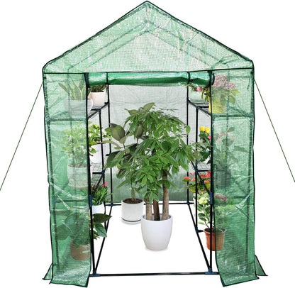 Greenhouse for Outdoors,Walk in 3-Tier 6 Shelves Green House w/ Roll-Up Zippered Door Anchors and