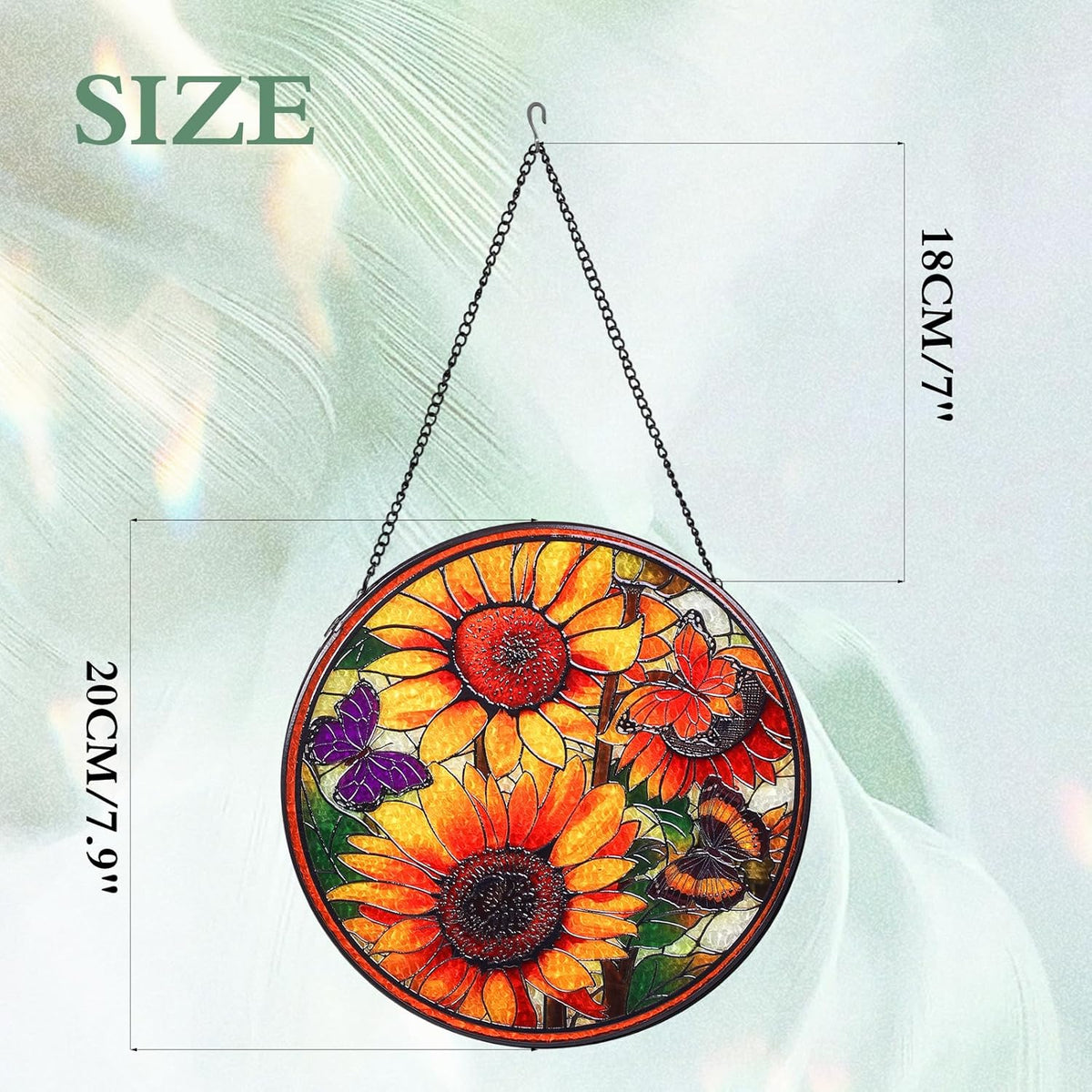 Sunflowers Handmade Stained Glass Window Hanging Suncatcher with Chain - 7.9" Outdoor/Indoor Art