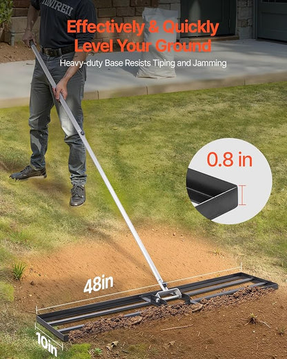 VEVOR Lawn Leveling Rake, Lawn Leveler with 83.9 in Handle, 48x10 in Ground Plate, Rust-Resistant