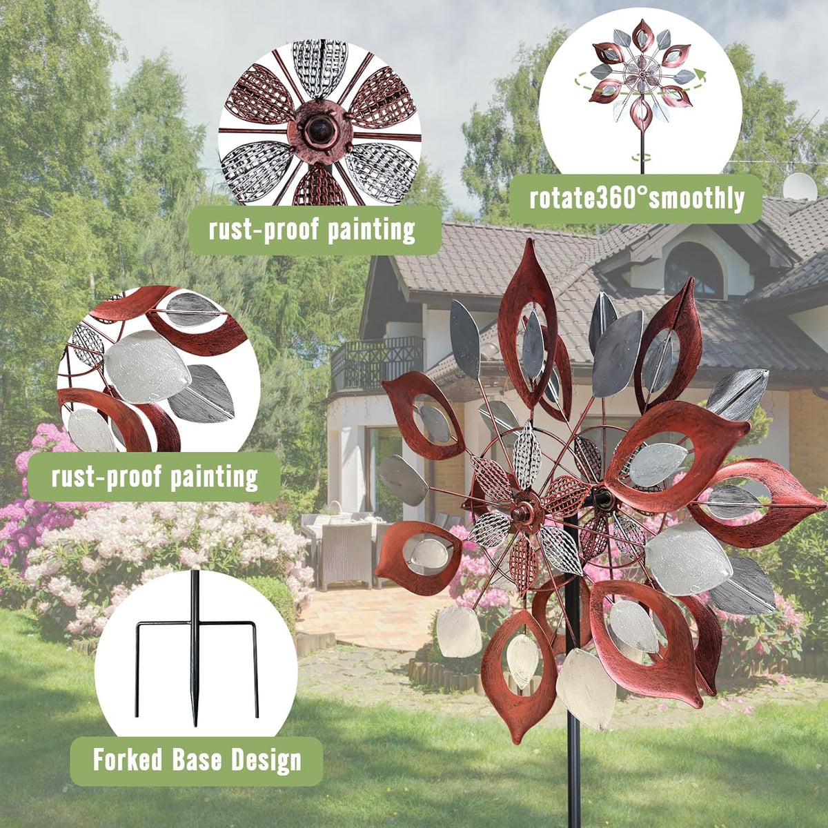 GUAGUA Classical Metal Wind Spinner Outdoor, 360 Degrees Swivel Wind Spinners for Yard and Garden