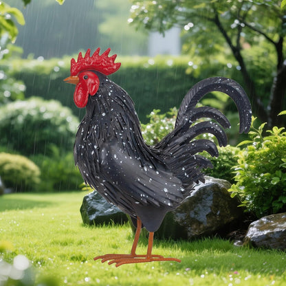 Rooster Garden Statue Sculpture Metal Chicken Yard Decor Outdoor Figurines Patio Backyard