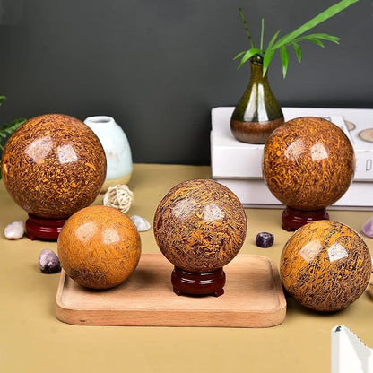 JIC Gem Healing Crystals Sphere Natural Golden Jade Crystal Ball Mineral Quartz Stone With