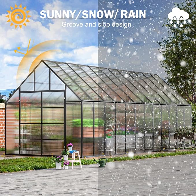 CDCASA 10x24 FT Greenhouse for Outdoors,Large Easy Assembly Thicker Aluminum Polycarbonate