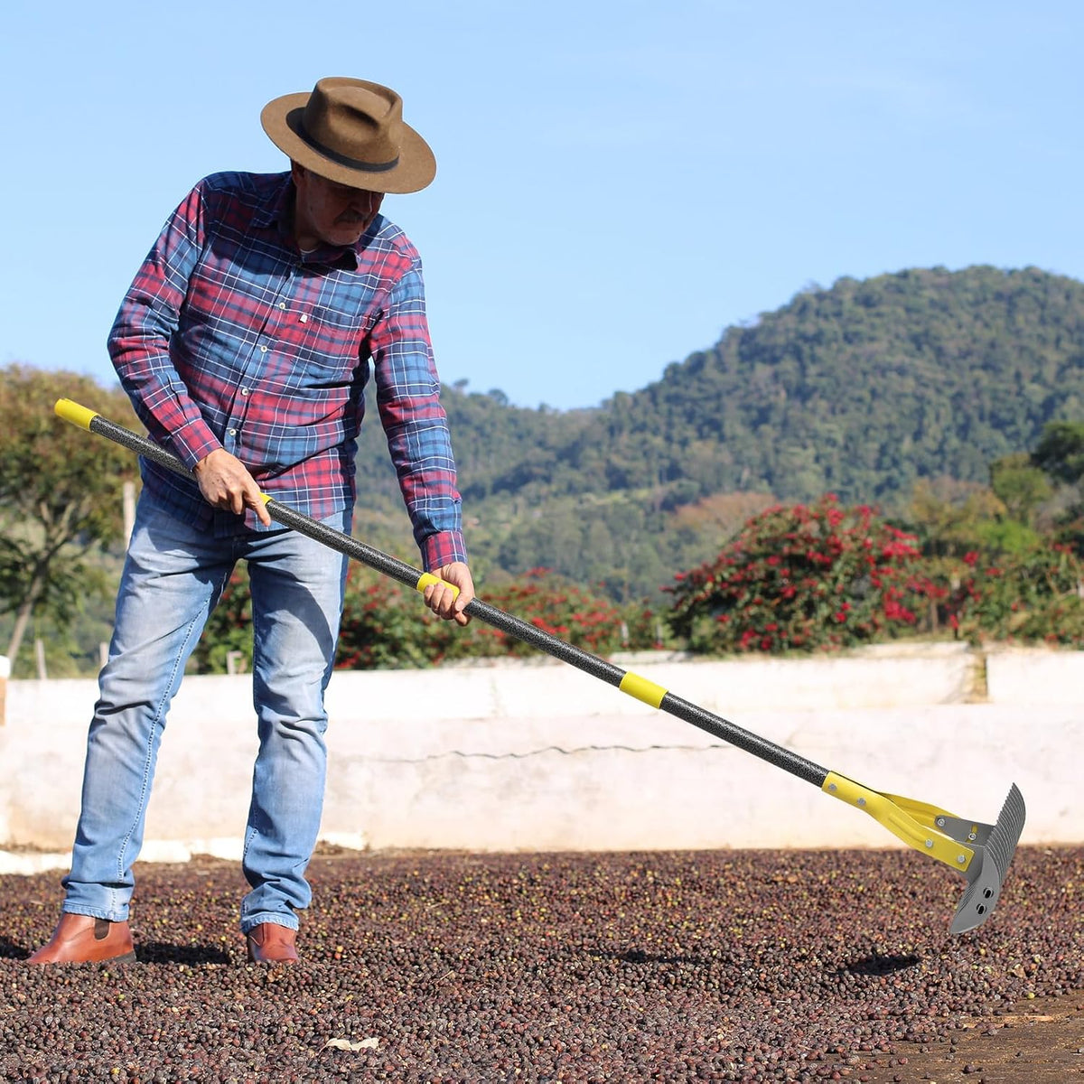 Thatch Rake,Cold-Pressed Steel Dethatcher Rake - 56 inch Adjustable Handle, Ergonomic Grip