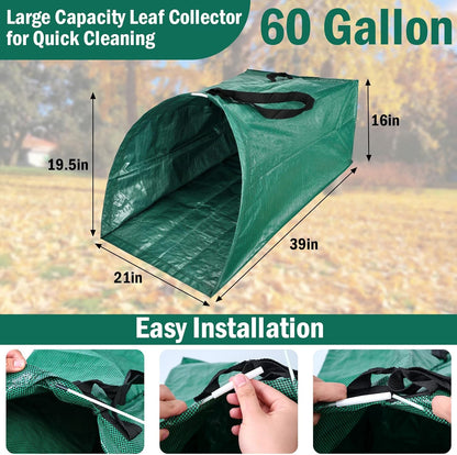 2 Pack 60 Gallon Leaf Collector,Collapsible Lawn & Leaf Bag,Heavy Leaves Pick up Tool Reusable Yard