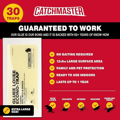 Catchmaster Gluee Louee Rat Extra Large Traps 30-PK, Heavy Duty Glue Trap, Mouse Traps for Home