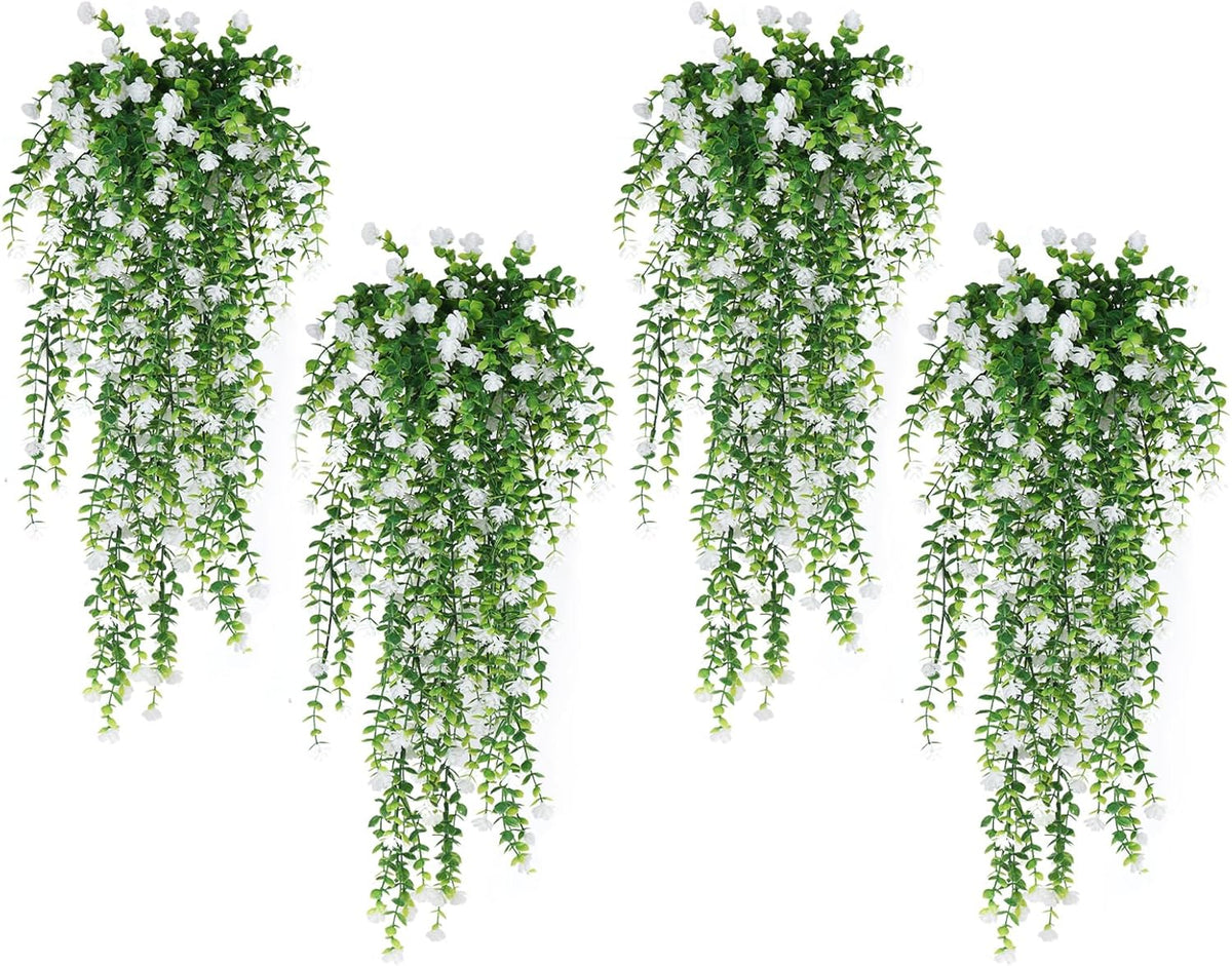 SJL 4pcs Fake Hanging Plants Realistic Artificial Outdoor Flowers Hanging Greenery Artificial Ivy