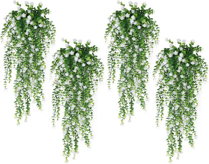 SJL 4pcs Fake Hanging Plants Realistic Artificial Outdoor Flowers Hanging Greenery Artificial Ivy