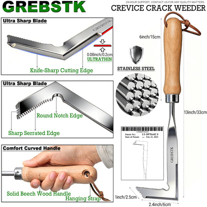GREBSTK Crack Weeder Crevice Weeding Stainless Steel Sharp Lightweight Tool