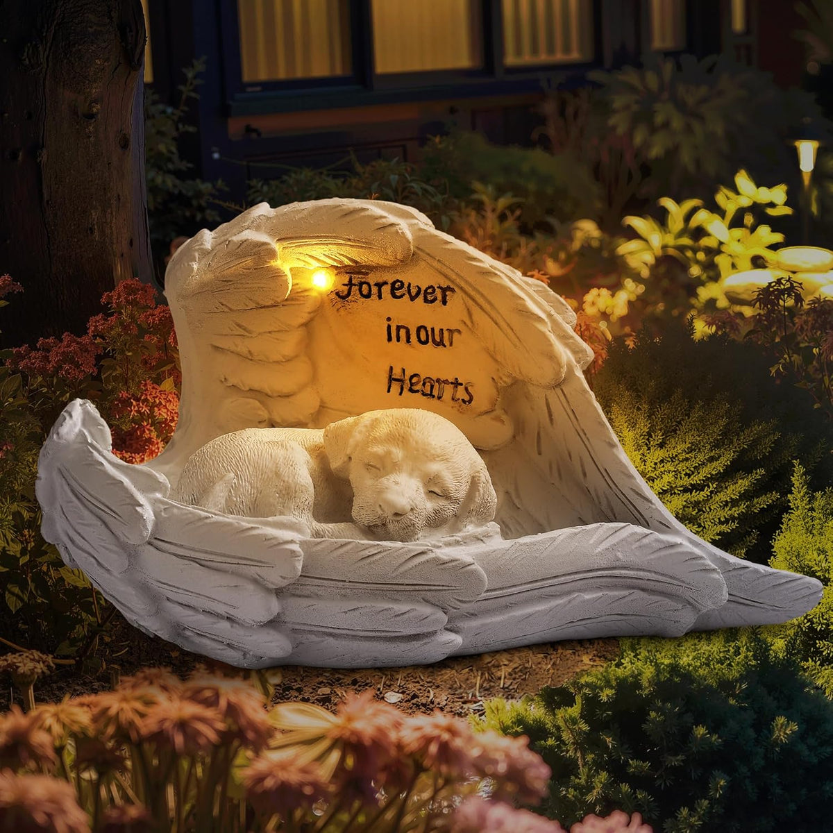 Pet Dog Solar Garden Memorial Statue – Outdoor Resin Angel Puppy with Solar Light, Guardian Angel