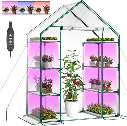 Indoor Greenhouse with Grow Light, 4-Tier Mini Greenhouse 56.3"x28.7"x76.8" Small Greenhouse with