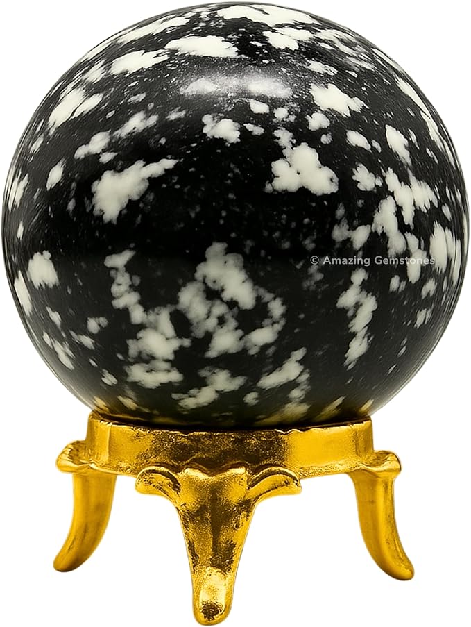 Amazing Gemstone Black and White Tourmaline Crystal Ball with Stand - 2" Inches Crystal Sphere