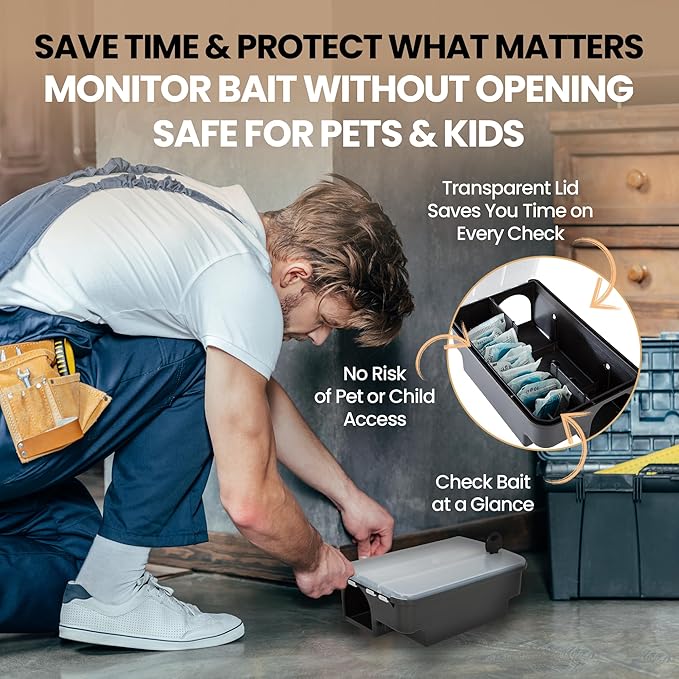 Köder-Discount Mouse & Rat Trap (Bait Not Included) – 4 Lockable Rat Bait Stations with Clear Lid &