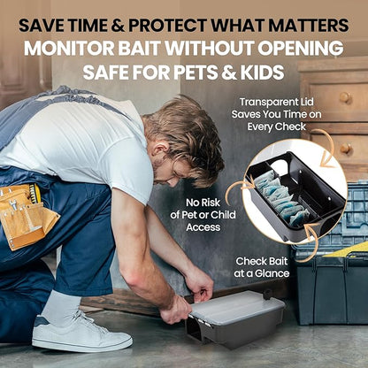 Köder-Discount Mouse & Rat Trap (Bait Not Included) – 4 Lockable Rat Bait Stations with Clear Lid &