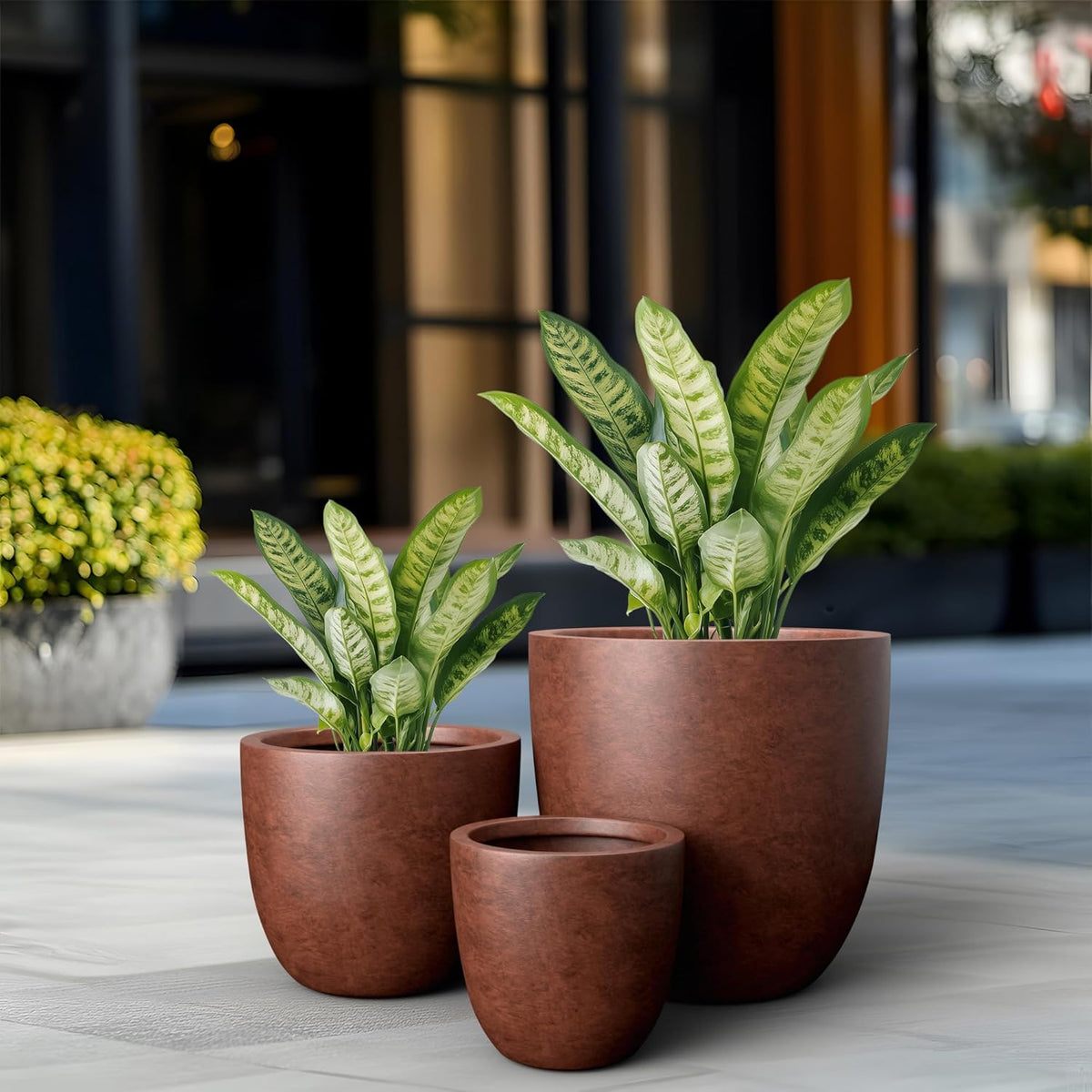 Kante 18",14",10" Dia Concrete Round Planters (Set of 3), Outdoor Indoor Large Planter Pots with
