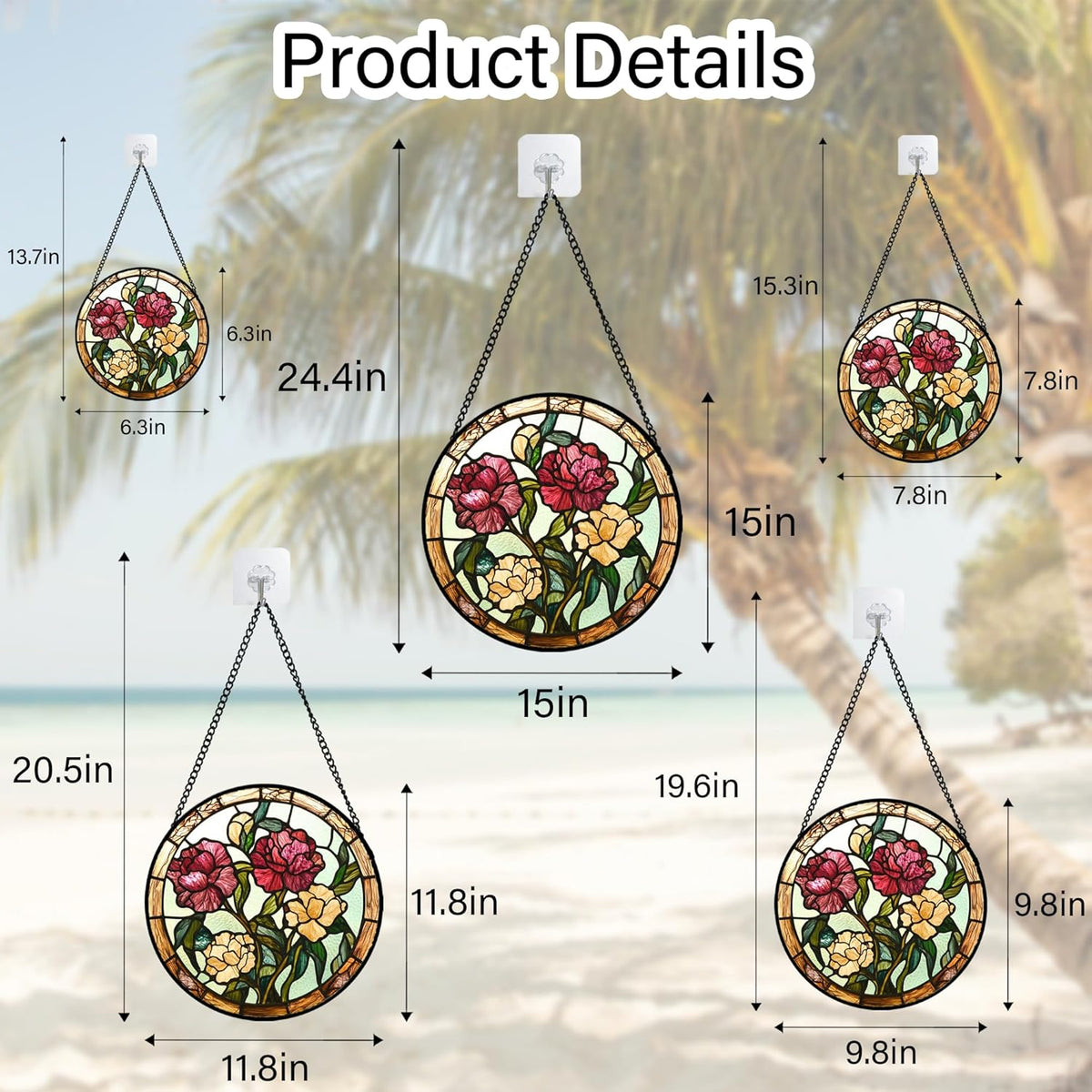 Stained Glass Window Hanging - Birth Flower Carnation Suncatcher for Doors Garden Yard Red Yellow