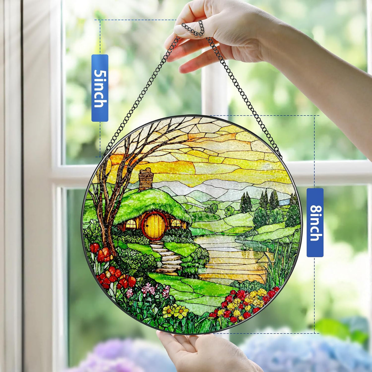 Stained Glass Window Hanging, Pauyadu 8 Inch The Shire Stained Glass Suncatcher, Window Decorations