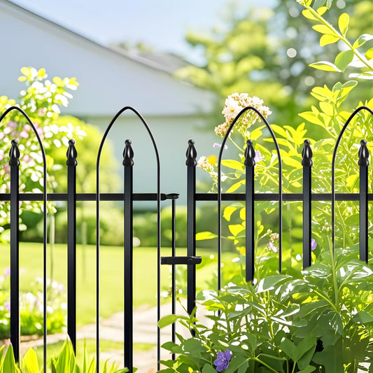 Garden Fence 32 inch H x 24 inch W, 5 Panels (4 Panels+1 Gate,Total 10 feet) Metal Decorative