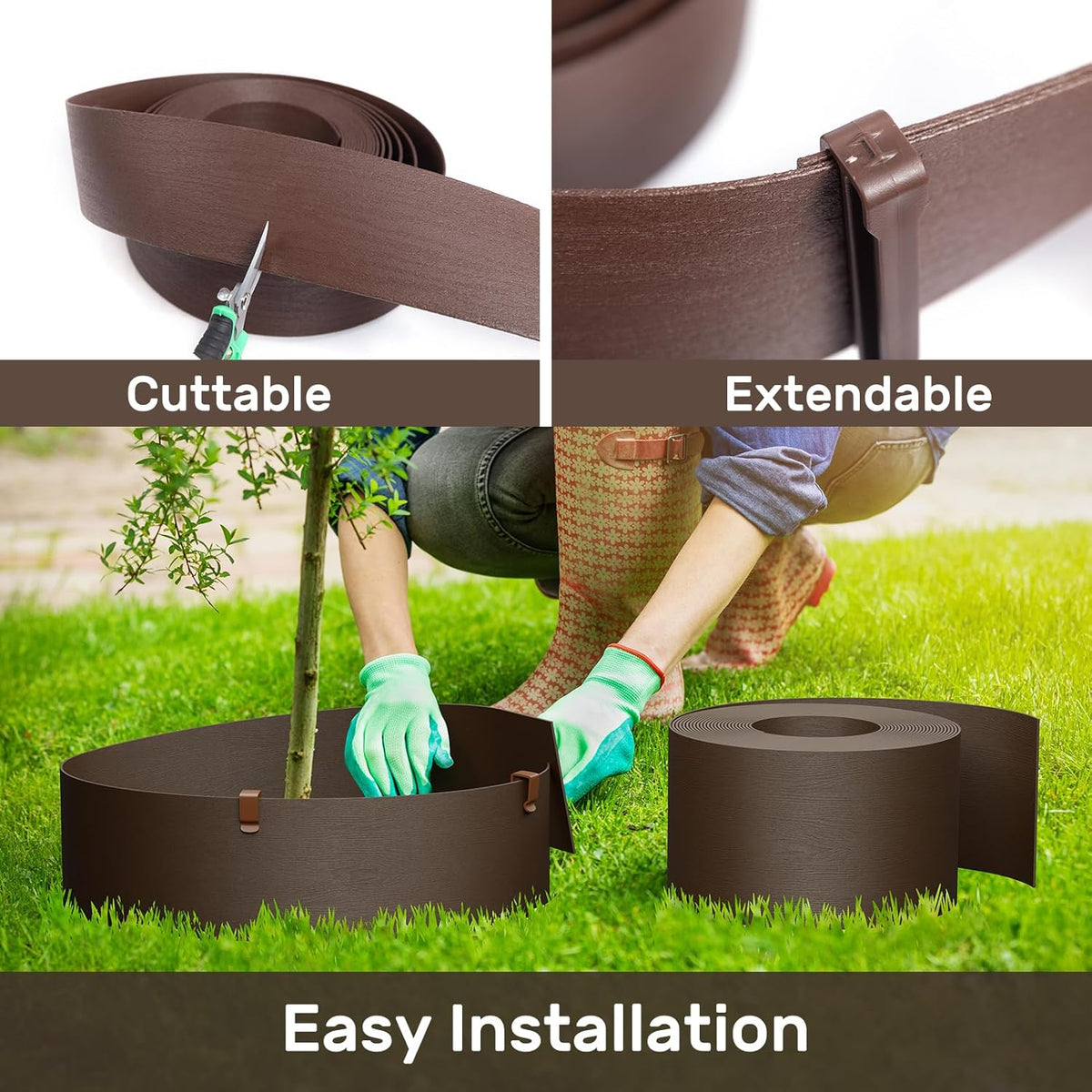 AGTEK 60FT Plastic Landscape Edging Coil Kit, 4 inch High Terrace Board Garden Edging Border with