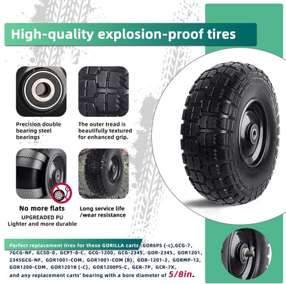 12'' Flat Free Tires Rubber Replacement Solid Tire and Wheel Assemblies for Hand Trucks Garden Cart