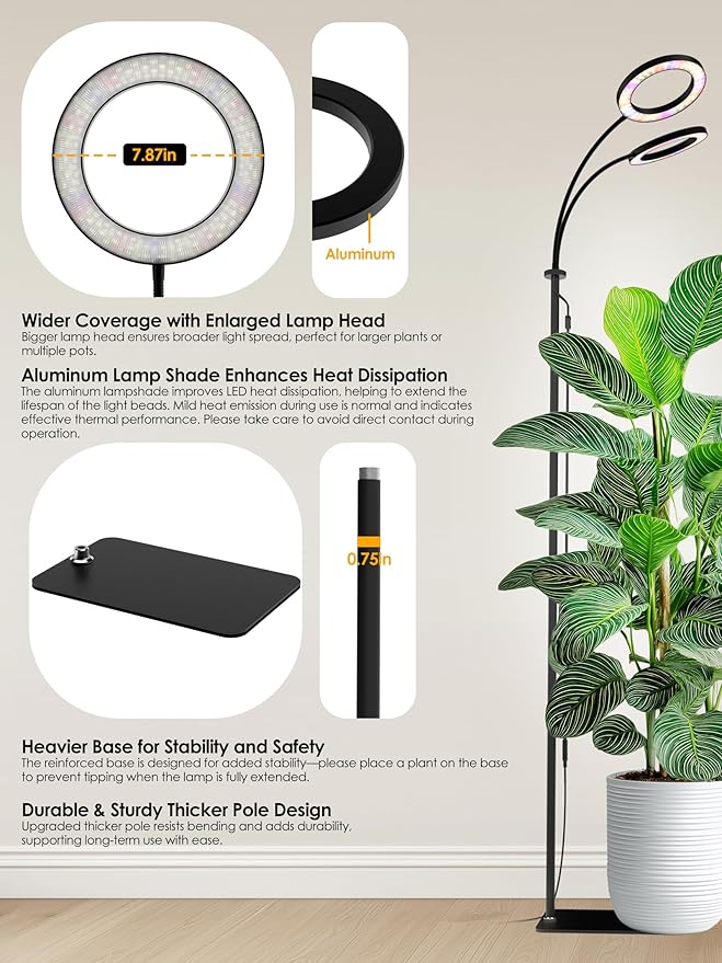 GLOWRIUM Grow Lights for Indoor Plants,Plant Light with 3/9/12/16H Grow Light Timer,2-Head 48W Full