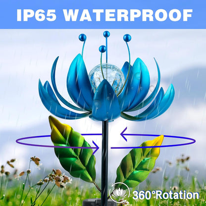 Solar Wind Spinner, 38 Inch Metal Stake Yard Spinners,Solar Powered Multi-Color LED Glass Ball with