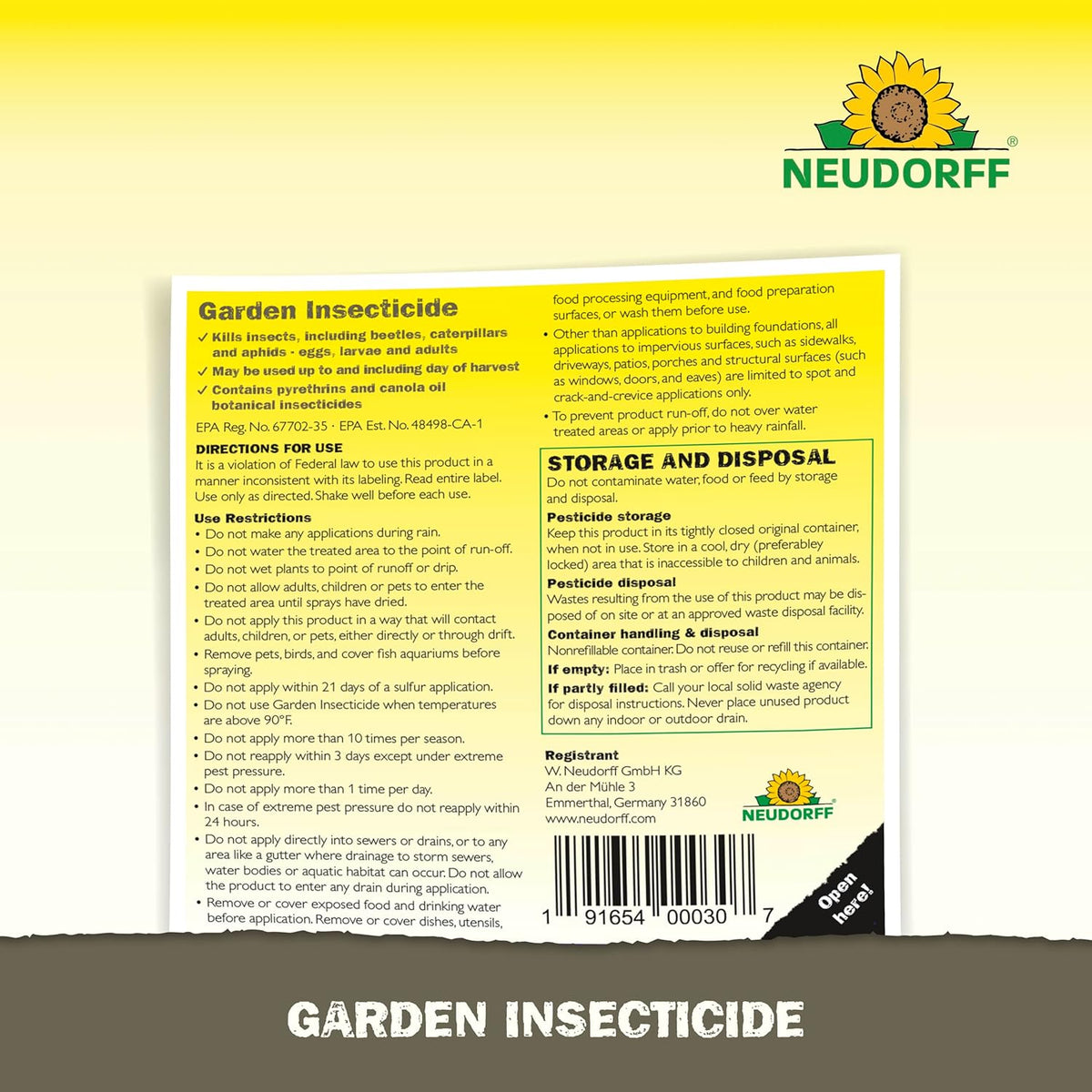 Neudorff Garden Insecticide Spray for Roses and Flowers, Kills Fruit Flies, Fungus Gnats, and 100+