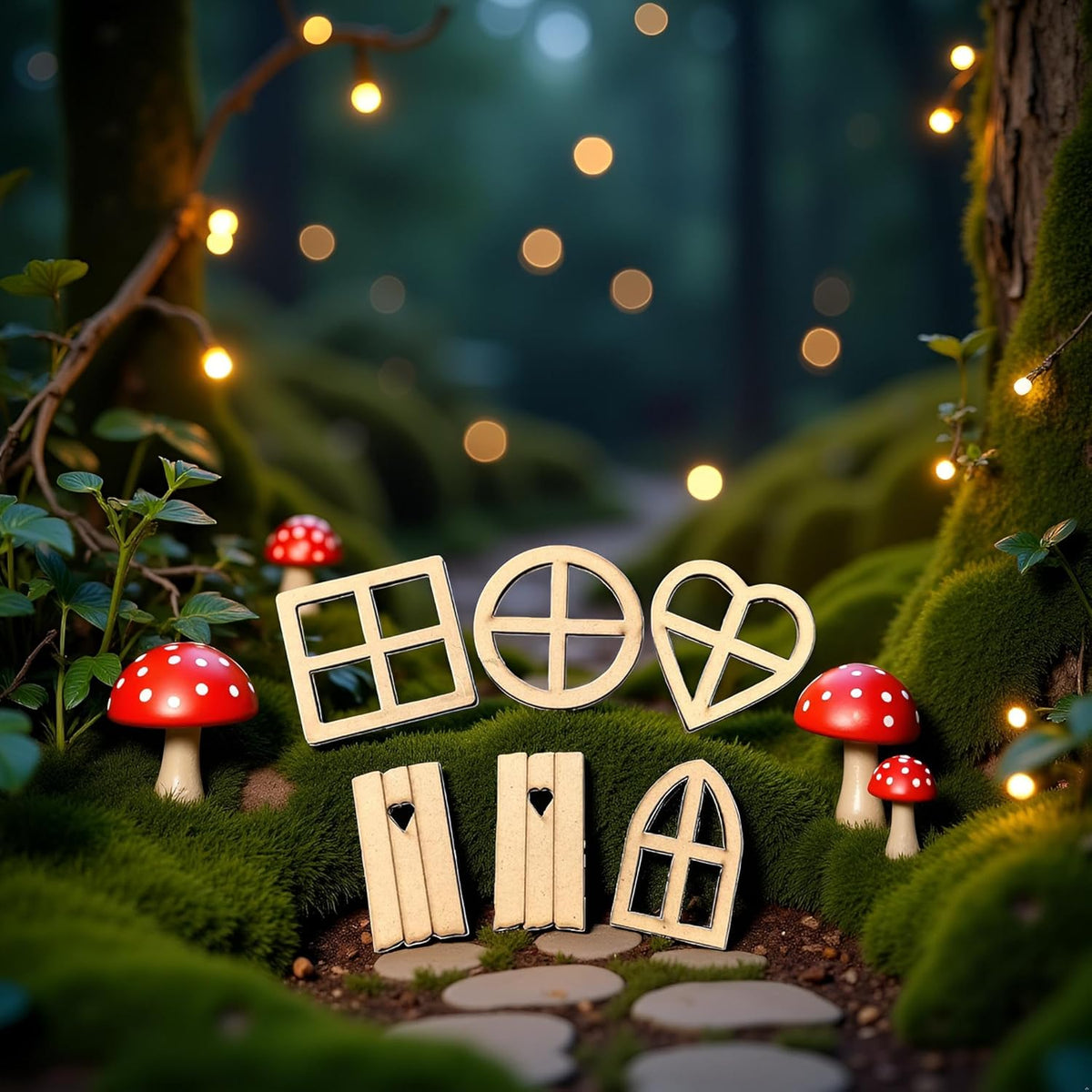 12Pcs Brown Wooden Fairy Garden Door,Blank Doors Fairy House Door and Windows Ornaments Tree
