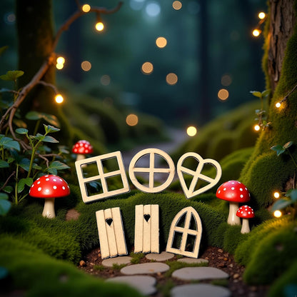 12Pcs Brown Wooden Fairy Garden Door,Blank Doors Fairy House Door and Windows Ornaments Tree