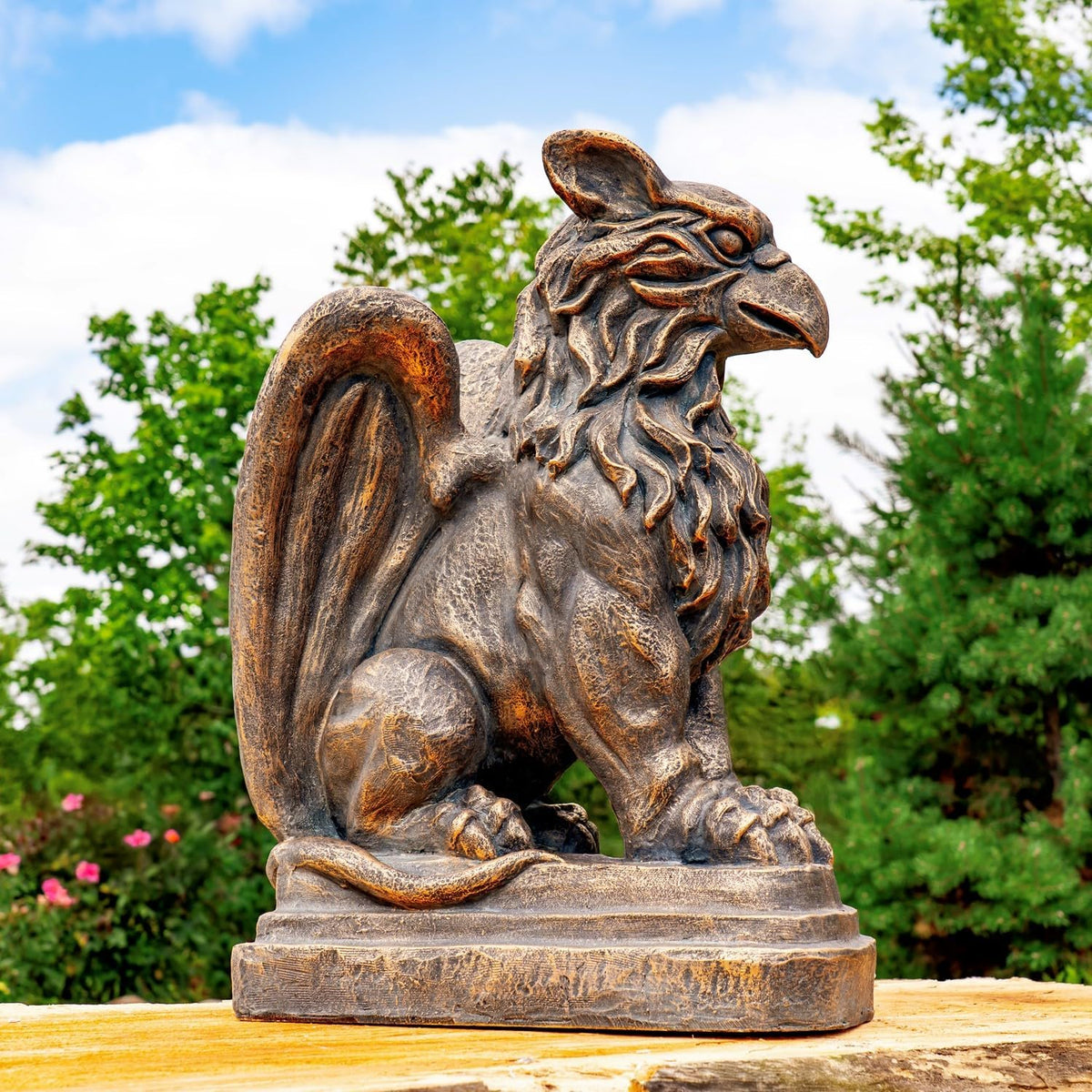 Zaer Ltd. Set of 2 Garden Griffin Statues, Magnesium-Cement Sculptures, 28.3" H Outdoor Entrance