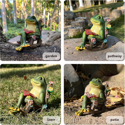 Solar Garden Statues Miniature Frog Figurine Thanksgiving Decor with Succulents and 7 LED Lights