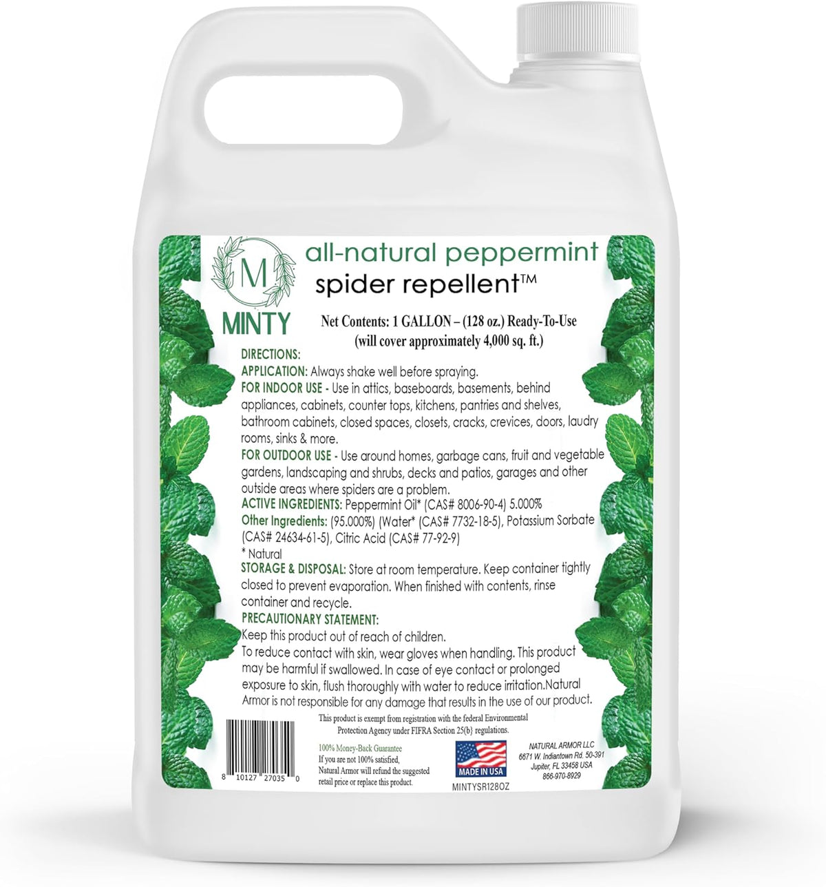 Minty Spider Repellent, Natural 5% Peppermint Oil Spray, Kills & Deters All Types of Spiders and