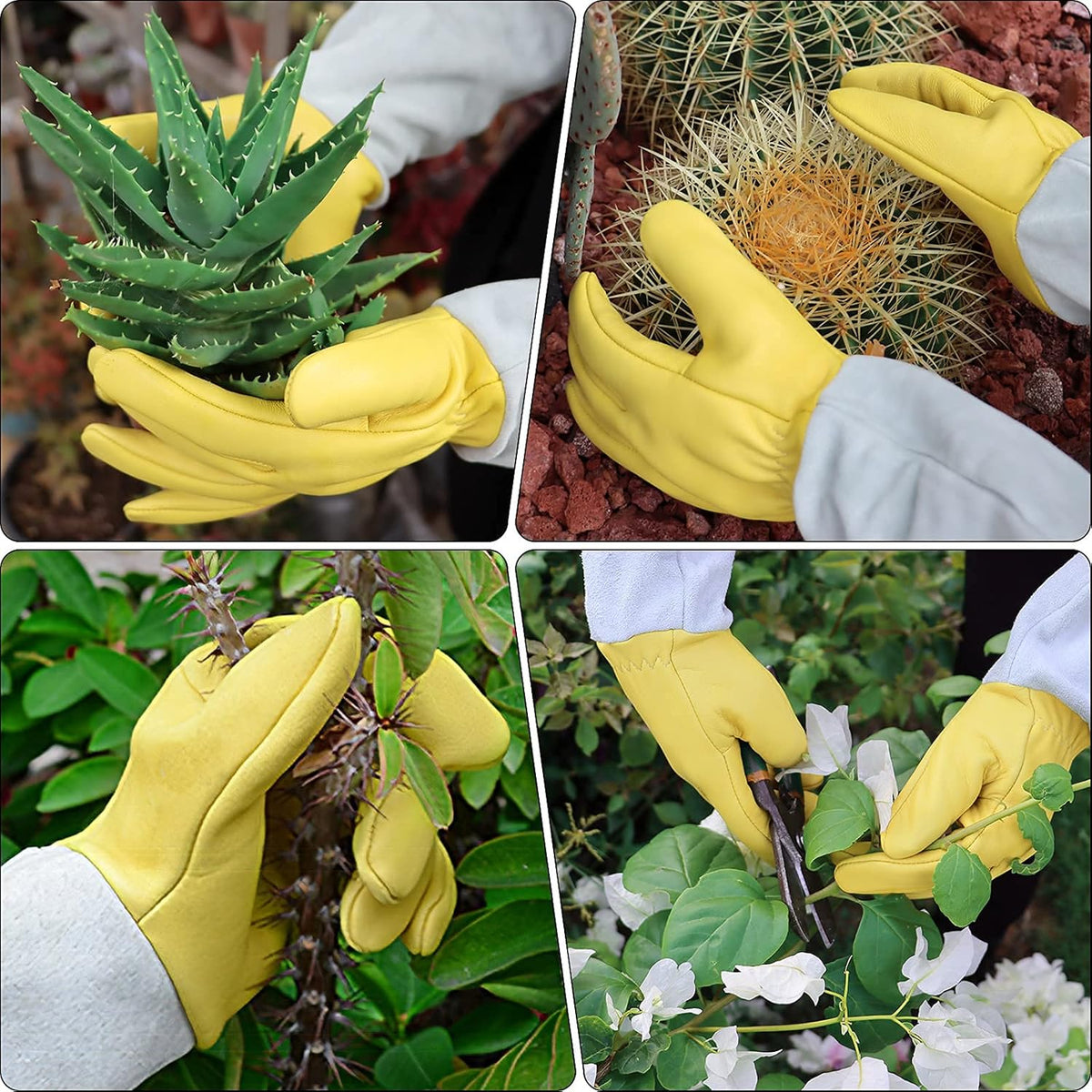 Gardening Gloves for Women/Men, Rose Pruning Thorn-Proof Long Leather Garden Gloves with Adjustable