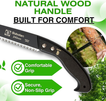 Saboten Japan 9.4" Japanese Pruning Saw – Fluorine-Coated High-Carbon Steel Blade, Traditional