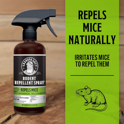 Grandpa Gus's Rodent Repellent Spray, Peppermint & Cinnamon Oil, Prevents Mouse/Rats from Nesting &