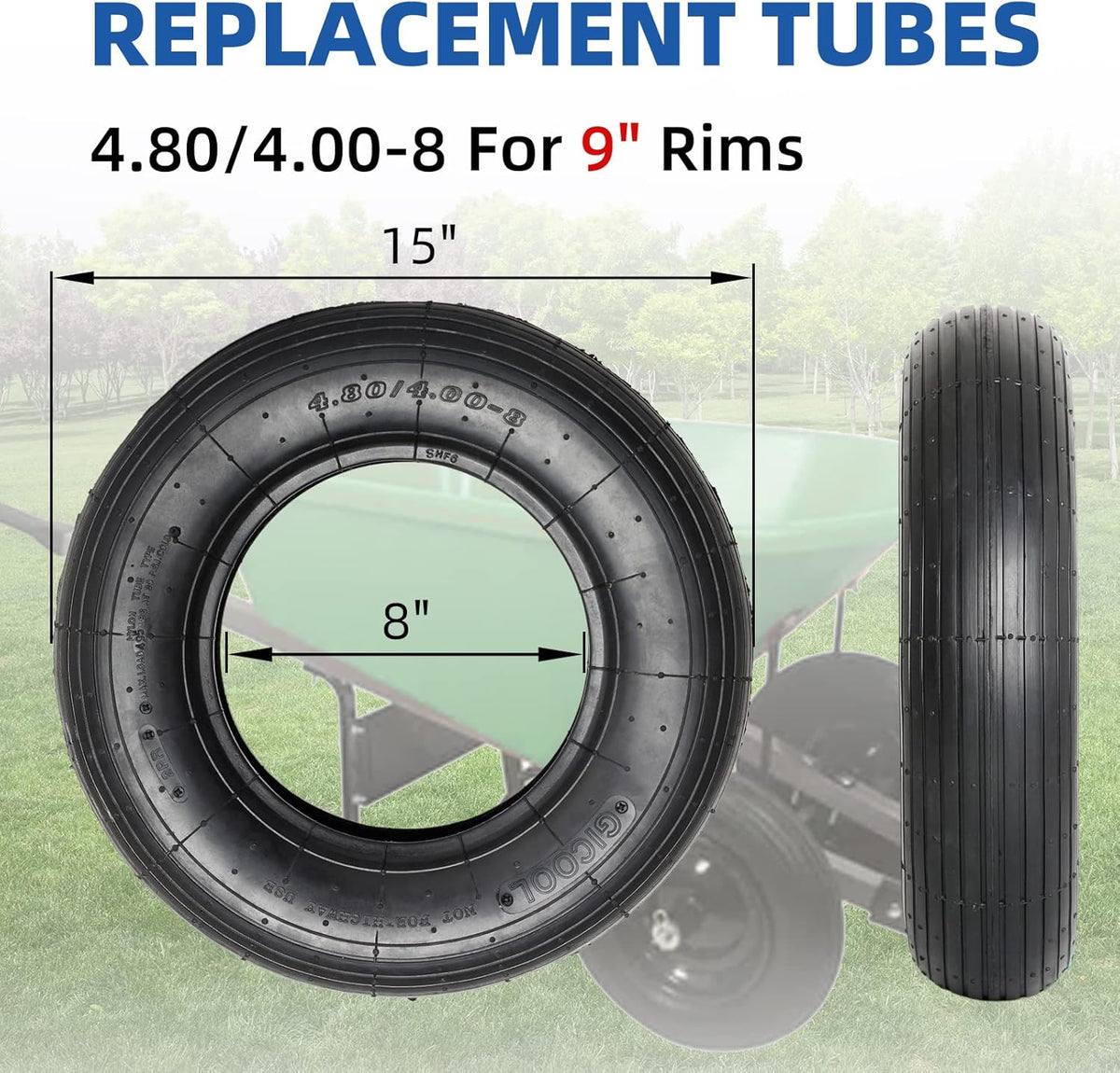 GIGOOL 4.80/4.00-8" Replacement Tire and Inner Tube Set, 2 Pack, 15" Heavy Duty Tire and Wheel