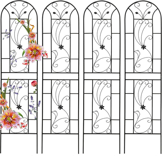 Garden Trellises, 4 Pack Black Metal Coated Rustproof Trellis for Climbing Plants Outdoor, Roses