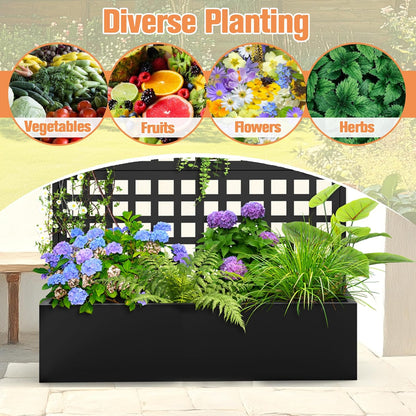Metal Planter Box with Trellis & Wheels, Raised Garden Bed with Privacy Screen, Outdoor Standing