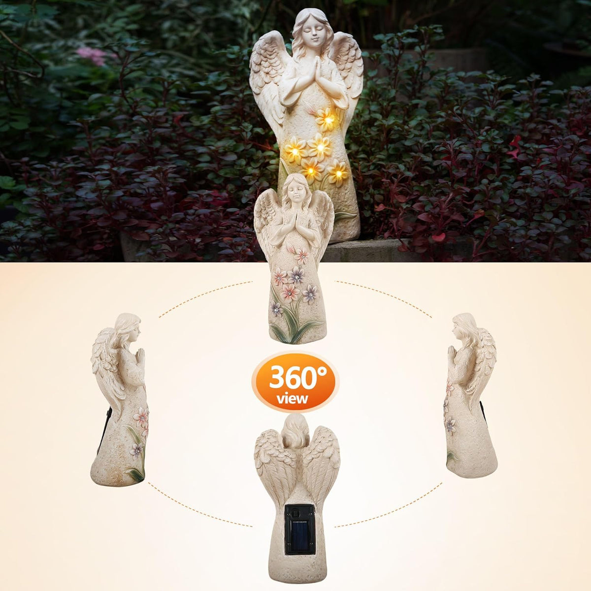 Garden Angel Statues Outdoor Decor 9.6 inches 6 LED Lights Solar Outdoor Sculptures for Outside