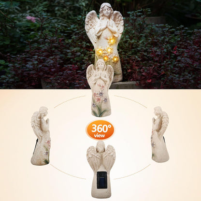 Garden Angel Statues Outdoor Decor 9.6 inches 6 LED Lights Solar Outdoor Sculptures for Outside
