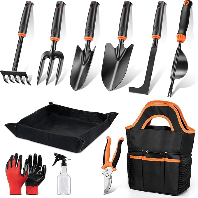 11 Pcs Garden Tools Set, HaSteeL Gardening Supplies Hand Tools Kit for Women Men Gardeners, Include