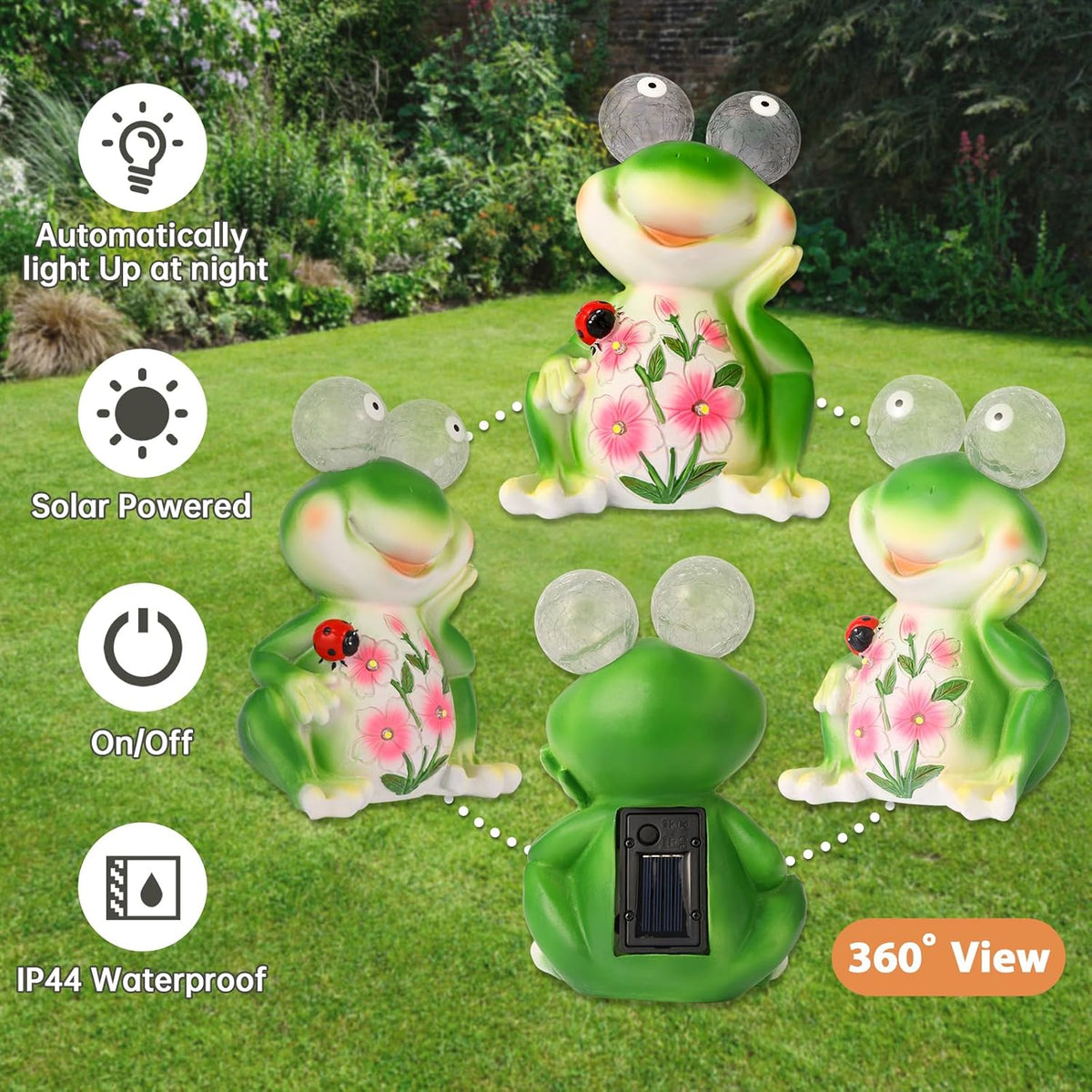 ASTRAEUS Solar Frog Statue Garden Light Figurine Outdoor Decor with 5 LED Lights Lawn Decor Statue