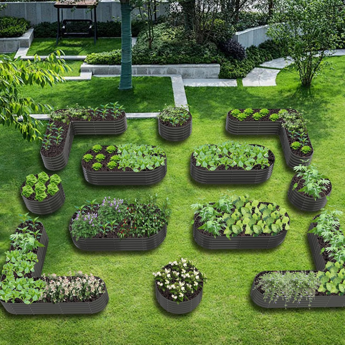 A ANLEOLIFE 12-Pack 4X4X1.5ft & 6X2X1.5ft & 81x81x18 in Deep Root Galvanized Raised Garden Beds