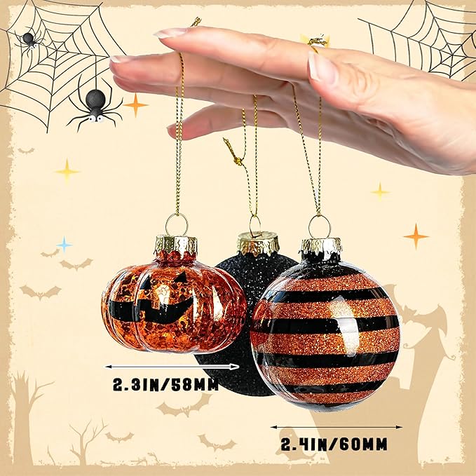 Halloween Tree Ornament Decorations Indoor, 12-Pack Pumpkin Decorative Hanging Ball Ornaments Set