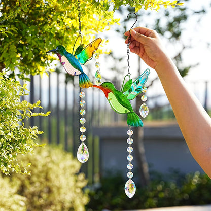 YU FENG 2PCS Hummingbird Suncatchers,Stained Glass Window Hanging Ornament,Rainbow Maker Crystal
