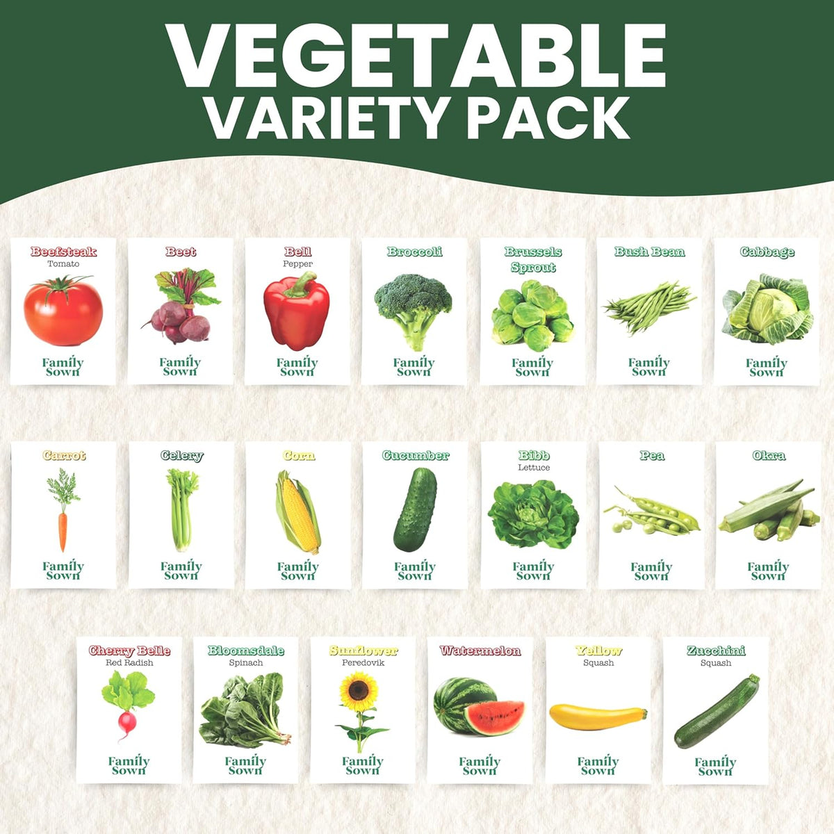 20 Vegetable Seed Packets | Survival Variety Pack | 2025 Season | Individually Packed Vegetables