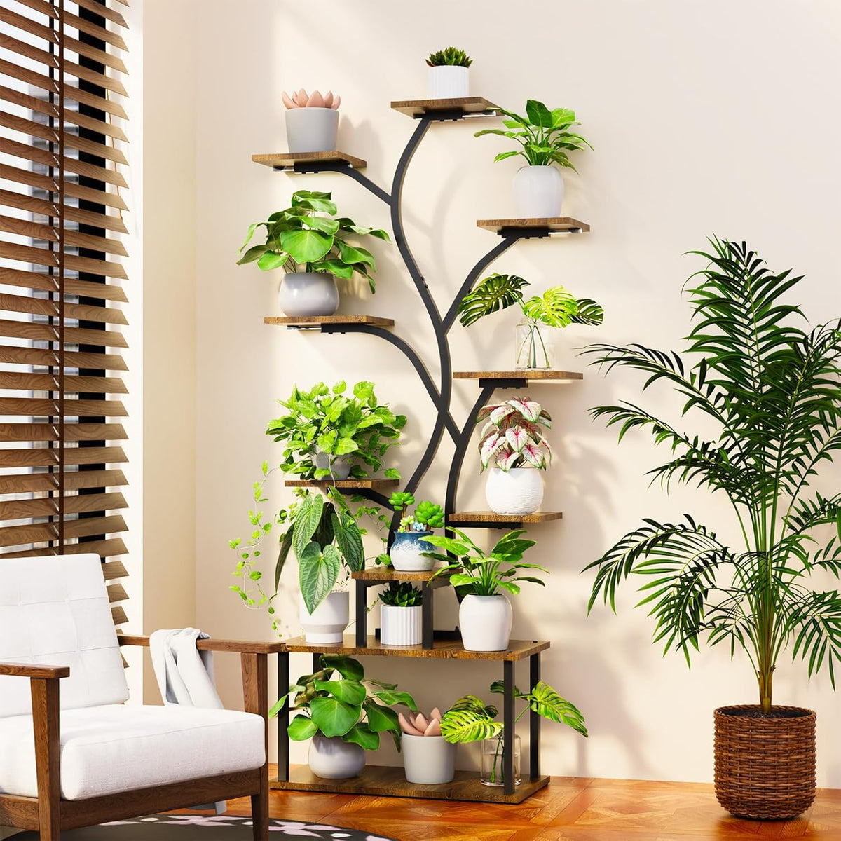 Bstrip 63 Inch Plant Stand with Grow Light, 10-Tier Plant Shelf for Indoor Plants, Decor Tree